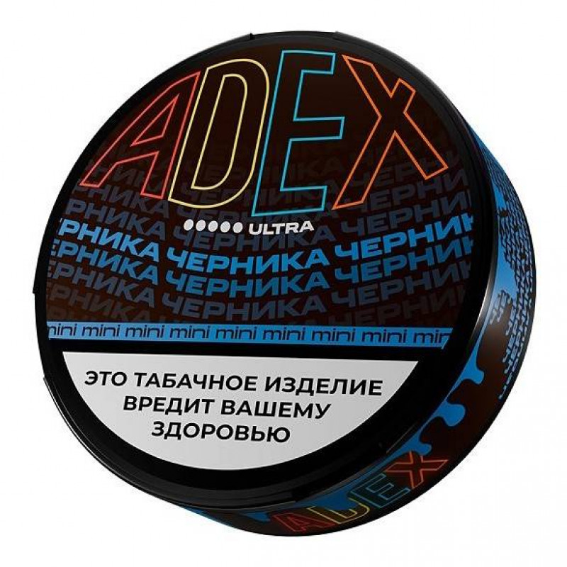 Фото и внешний вид — Табак жевательный Adex Ultra Mini Черника (мята, ментол, табак) 7 гр (25 п)