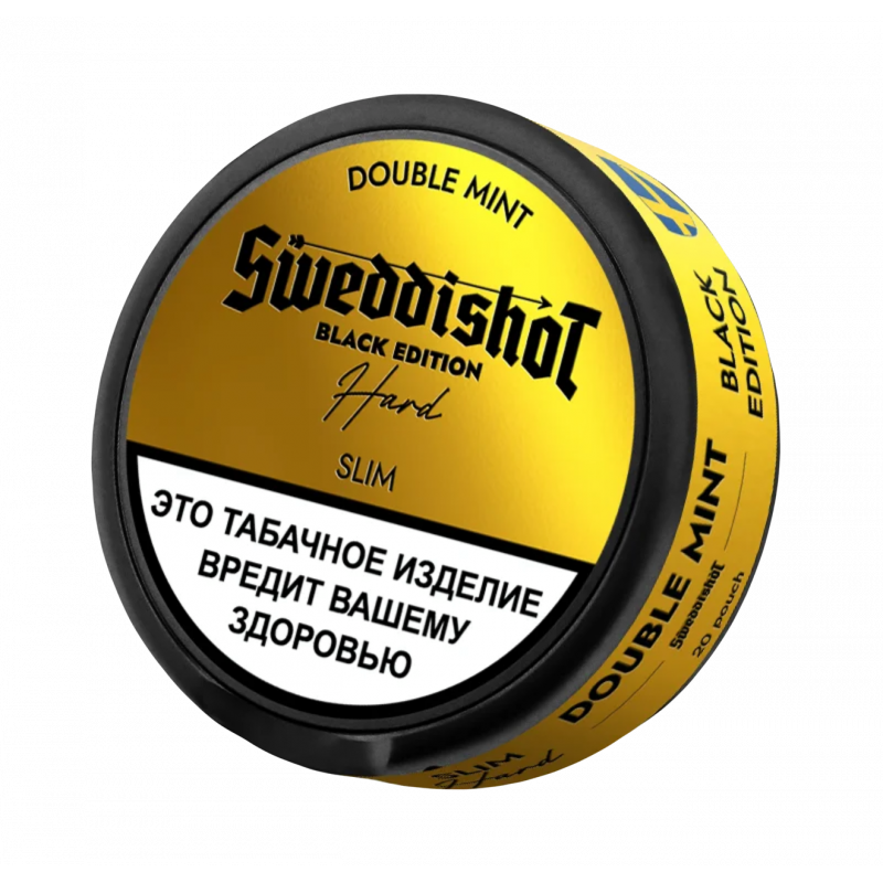 Фото и внешний вид — Табак жевательный Sweddishot Slim Black Edition Duble Mint (двойная мята) 10 гр (20 п)