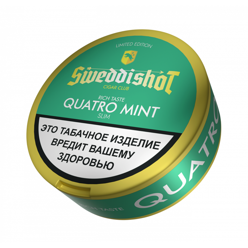 Фото и внешний вид — Табак жевательный Sweddishot Slim Limited Edition Cigar Club Quatro Mint (мята) 10 гр (20 п)
