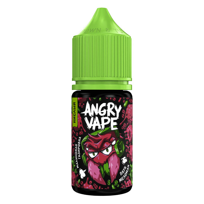 Фото и внешний вид — Angry Vape SALT 30ml - Паук Меломан (Малиновая Газировка) N