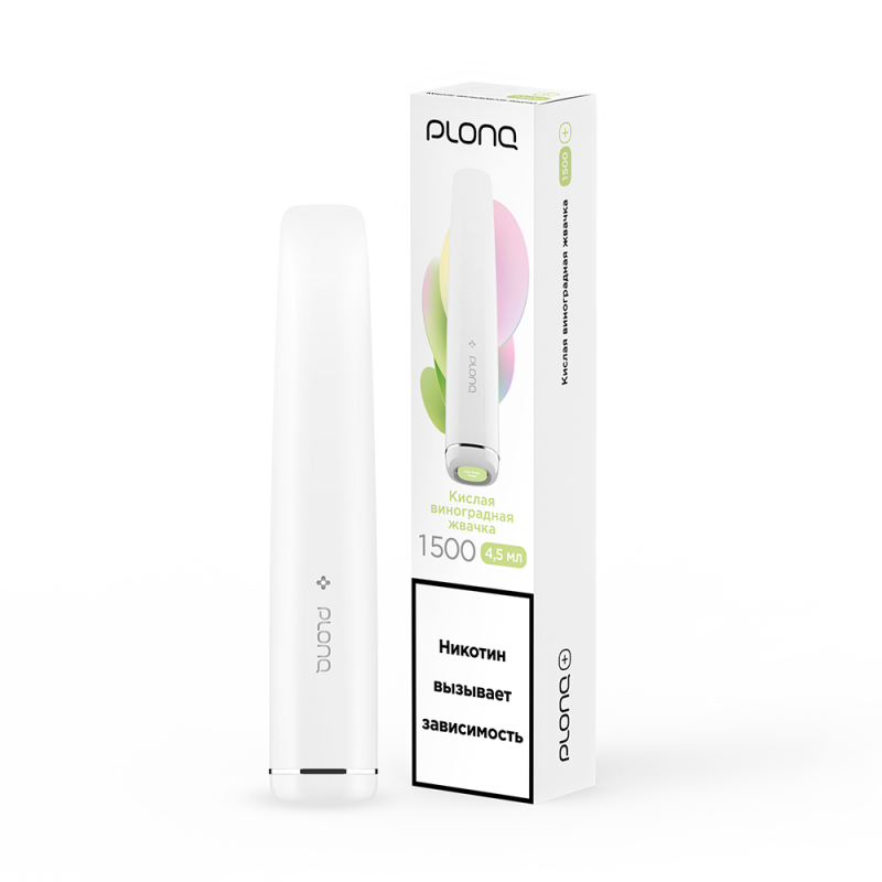 Фото и внешний вид — ЭСДН PLONQ PLUS ВКУС: КИСЛАЯ ВИНОГРАДНАЯ ЖВАЧКА до 1500 затяжек